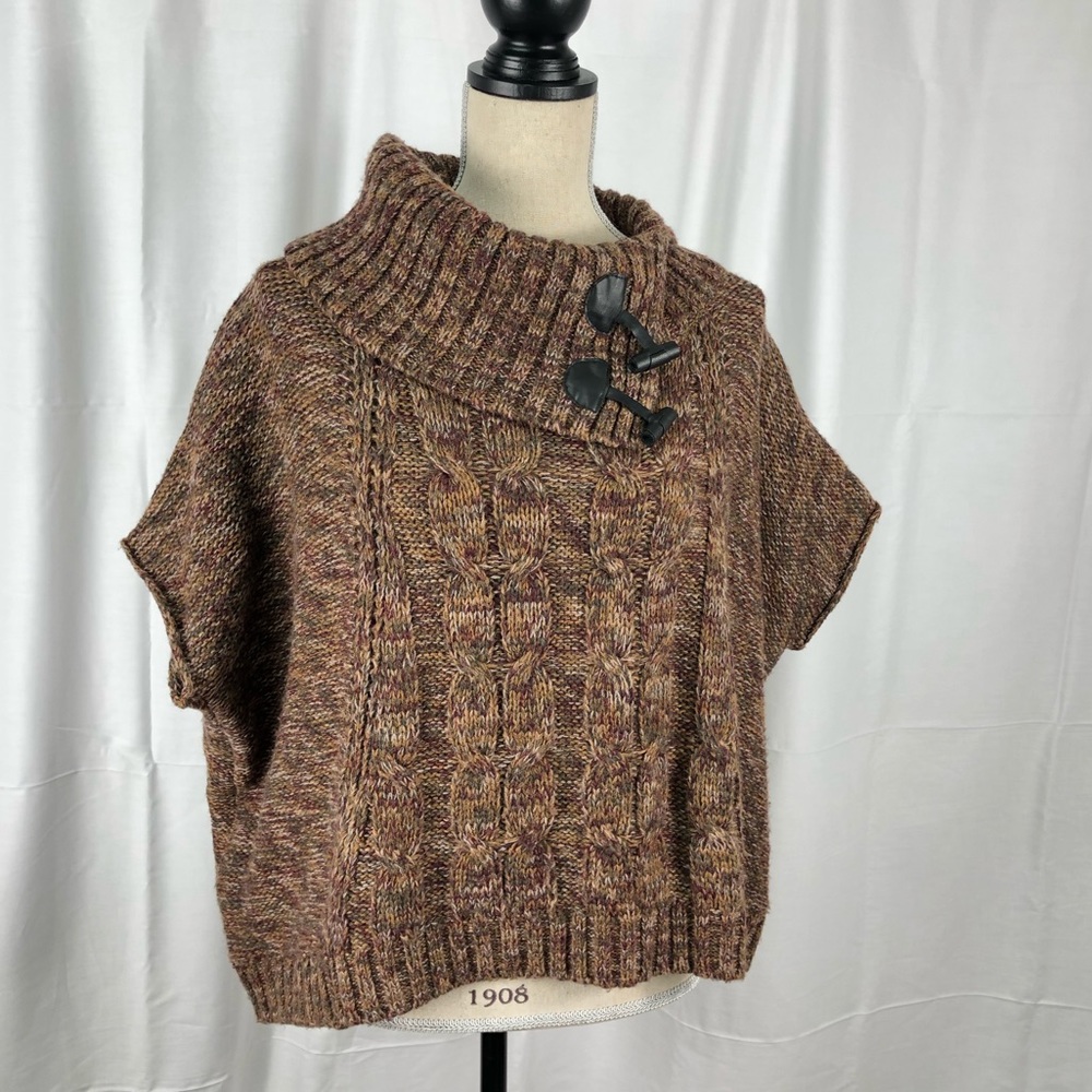 OXMO Lina Chunky Knit Sweater Cape Cozy Wool Blend